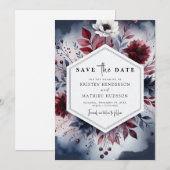Navy Printable Burgundy Save The Date (Vorne/Hinten)