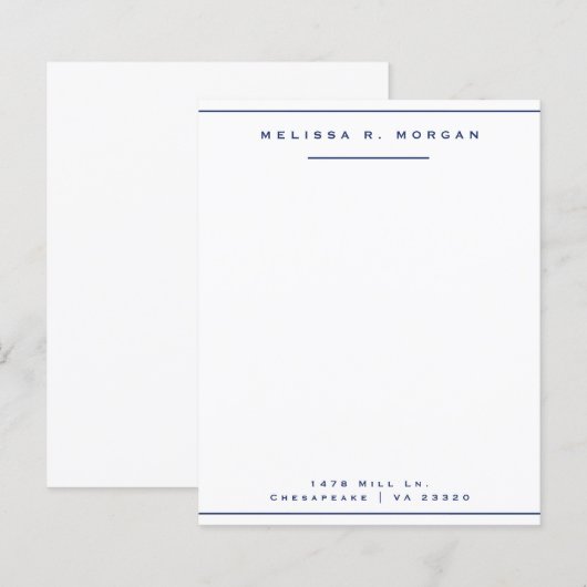 Navy Professioneller Name Adresse Briefpapier (Vorne/Hinten)