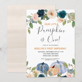Navy Pumpkin Wasserfarbe 1. Geburtstag Einladung