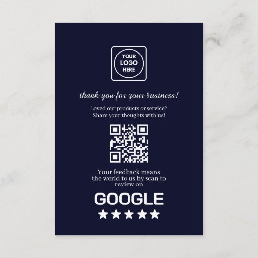 Navy QR | Google Review Business Link Begleitkarte (Vorderseite)