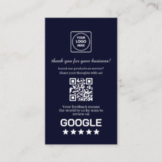 Navy QR | Google Reviews Benutzerdefinierter Danke Visitenkarte