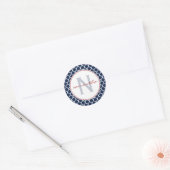 Navy Quatrefoil Monogramm Runder Aufkleber (Umschlag)