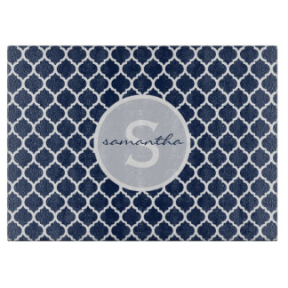 Navy Quatrefoil Monogramm Schneidebrett
