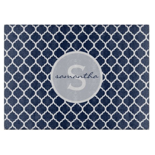 Navy Quatrefoil Monogramm Schneidebrett (Vorderseite)