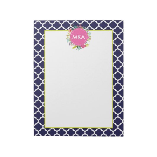 Navy Quatrefoil Personalisierter Notepad Notizblock (Rotiert)