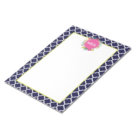 Navy Quatrefoil Personalisierter Notepad Notizblock (angewinkelt)