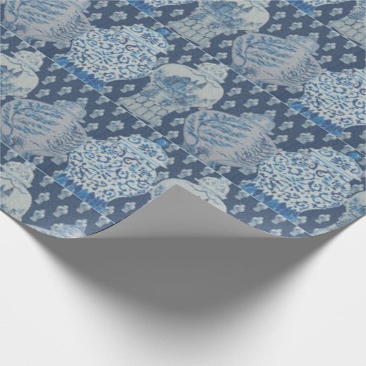 Navy Quilt Chinoiserie Ginger Jar Geschenkpapier (Ecke)