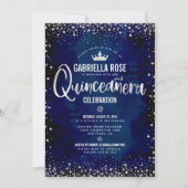 Navy Quinceañera Silver Glitzer Princess Crown Einladung (Vorderseite)