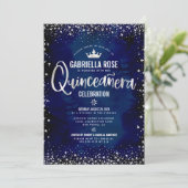 Navy Quinceañera Silver Glitzer Princess Crown Einladung (Stehend Vorderseite)