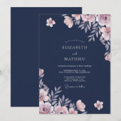 Navy Ranunculus Eukalyptus Hochzeit Einladung (Vorne/Hinten)