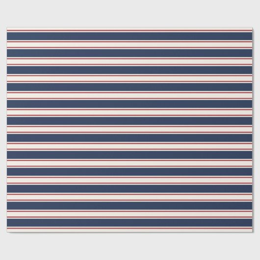 Navy, Red and Cream Nautical Strips Geschenkpapier (Flach)
