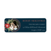 Navy Red Christmas Circle Foto Poinsettia Adresse (Vorne)