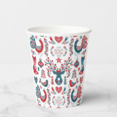 Navy & Red Christmas Scandinavian Folk Art Design Pappbecher (Rückseite)
