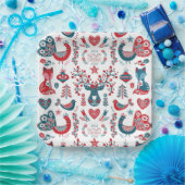 Navy & Red Christmas Scandinavian Folk Art Design Pappteller (Party)