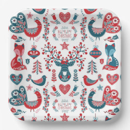 Navy & Red Christmas Scandinavian Folk Art Design Pappteller