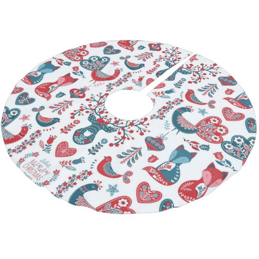 Navy & Red Christmas Scandinavian Folk Art Design Polyester Weihnachtsbaumdecke (Schrägansicht)