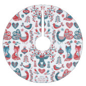 Navy & Red Christmas Scandinavian Folk Art Design Polyester Weihnachtsbaumdecke (Vorderseite)