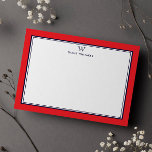 NAVY & RED Classic Monogram Double Frame Mitteilungskarte<br><div class="desc">Get a professional look with our formal and elegant personalized stationery flat cards feature your monogram and your name beneath in Sans Serif font coupled with elegant open face font framed by a chic navy double border over a festive red background. The monogram initials and name can easily be personalized...</div>