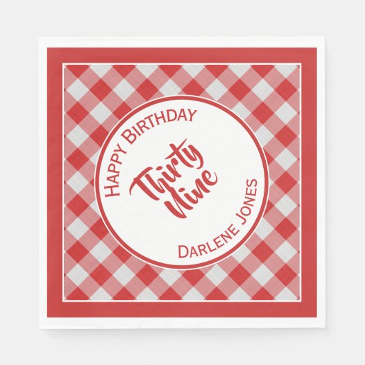 Navy Red Gingham Karos Pattern Birthday Party Serviette (Vorderseite)