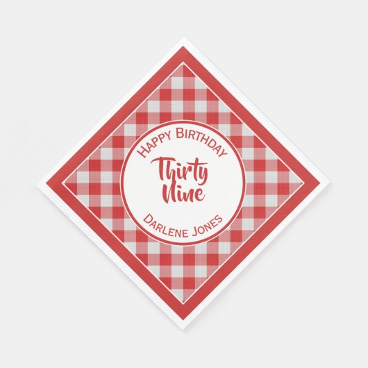 Navy Red Gingham Karos Pattern Birthday Party Serviette (Ecke)