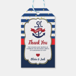 Navy Red Gold Nautical Ahoy Anchor Baby Dusche Geschenkanhänger