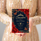 Navy Red Gold Quinceanera Einladung
