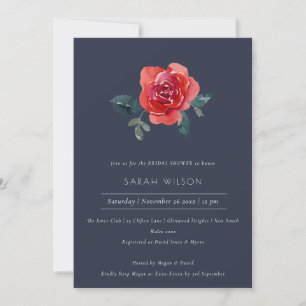 NAVY RED GREEN ROSE FLORAL BRAUTPARTY INVITE DANKESKARTE