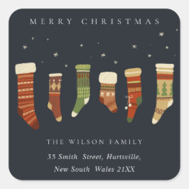NAVY RED GREEN STAR CHIRSTMAS STRUMPF ADRESSE QUADRATISCHER AUFKLEBER