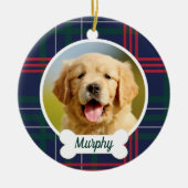 Navy Red Green Tartan Pläd Custom Dog Foto Keramik Ornament (Vorne)