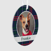 Navy Red Green Tartan Pläd Custom Dog Foto Ornament (Vorderseite)