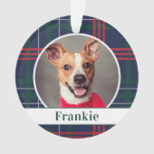 Navy Red Green Tartan Pläd Custom Dog Foto Ornament (Vorderseite)