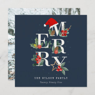 Navy Red Green White FroChristmas Foliage Foto Feiertagskarte
