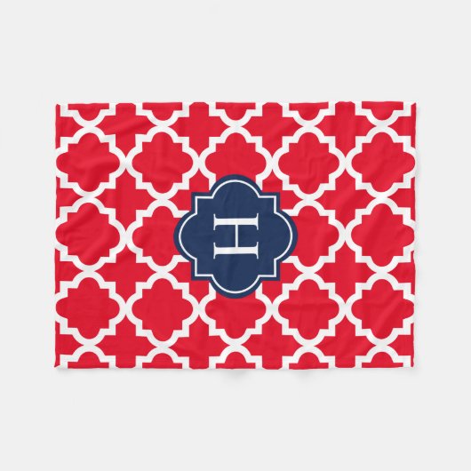 Navy & Red Monogram | Fleece Blanket (Vorderseite (Horizontal))