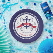 Navy & Red Nautical Boat Anker mit Banner Pappteller (Party)
