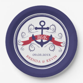 Navy & Red Nautical Boat Anker mit Banner Pappteller