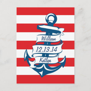 Navy/Red Nautical Theme Save the Date Postcard Ankündigungspostkarte