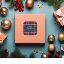 Navy Red Tartan Kariert Moderne Elegante Minimalis