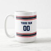 Navy, Red & White Football Jersey Personalisiert Kaffeetasse (Links)