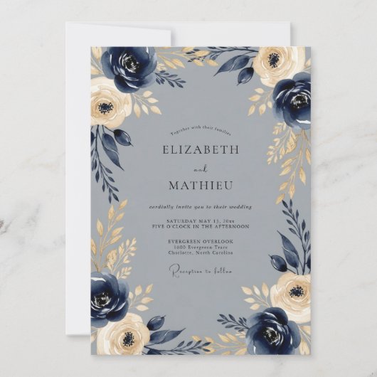 Navy Regal Winter Wedding Einladung (Vorderseite)
