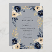 Navy Regal Winter Wedding Einladung (Vorne/Hinten)