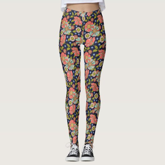 Navy Retro 70er Pink Aqua Leggings (Vorderseite)
