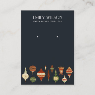 NAVY RETRO CHRISTMAS ORNAMENT STUD EARRING DISPLAY VISITENKARTE