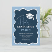 Navy-Retroframe-Foto-Abschluss Einladung (Stehend Vorderseite)