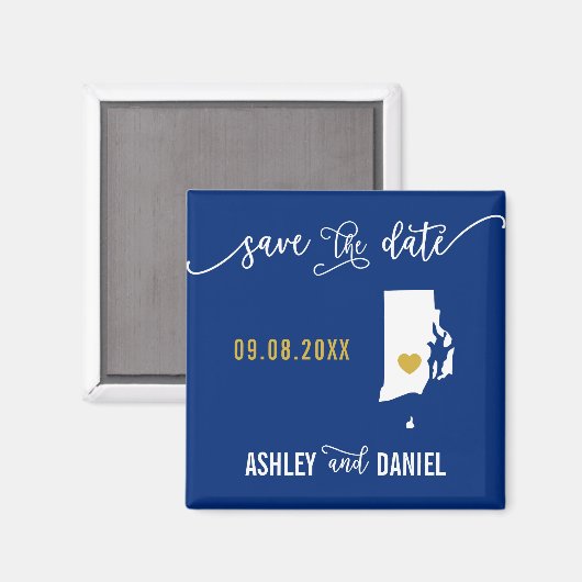Navy Rhode Island Wedding Save the Date Map Magnet (Vorderseite/Rückseite)