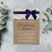 Navy Ribbon on Burlap & Lace Erntedank Dinner Einladung
