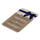 Navy Ribbon on Burlap & Lace Save the Date Magnet (Linke Seite)