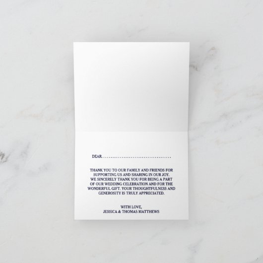 Navy Ribbon on Burlap & Lace Wedding Vielen Dank Dankeskarte (Innenseite)