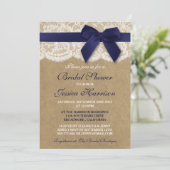 Navy Ribbon on Kraft & Lace Brautparty Einladung (Stehend Vorderseite)