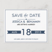 Navy Ribbon Save the Date Postkarte (Vorderseite)