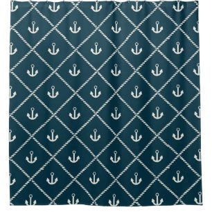 Navy Rope and Anchor Muster Duschvorhang